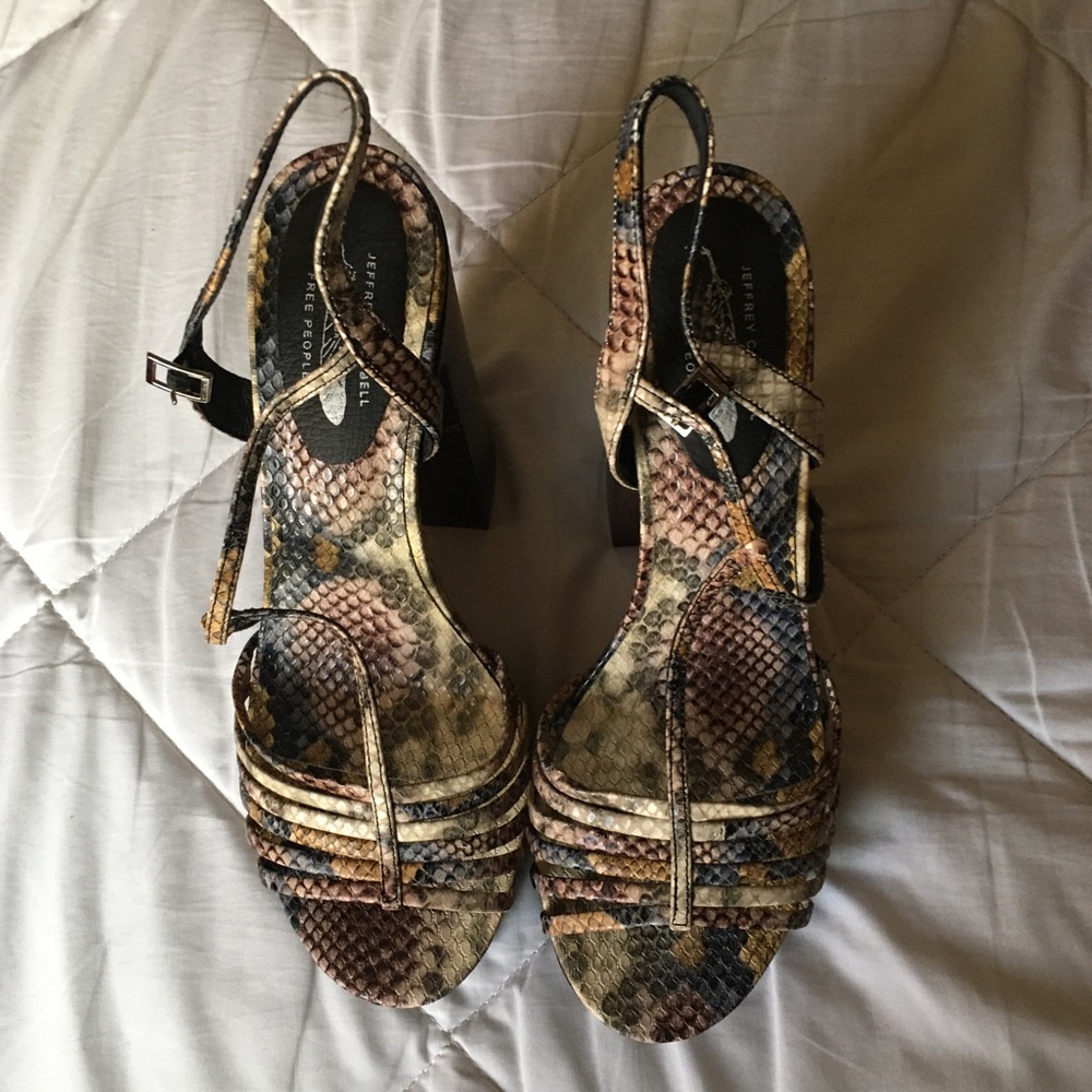 Jeffrey Campbell x Free People Platform Snakeskin 70s Strappy Block Heels 🐍 - Picture 6 of 14
